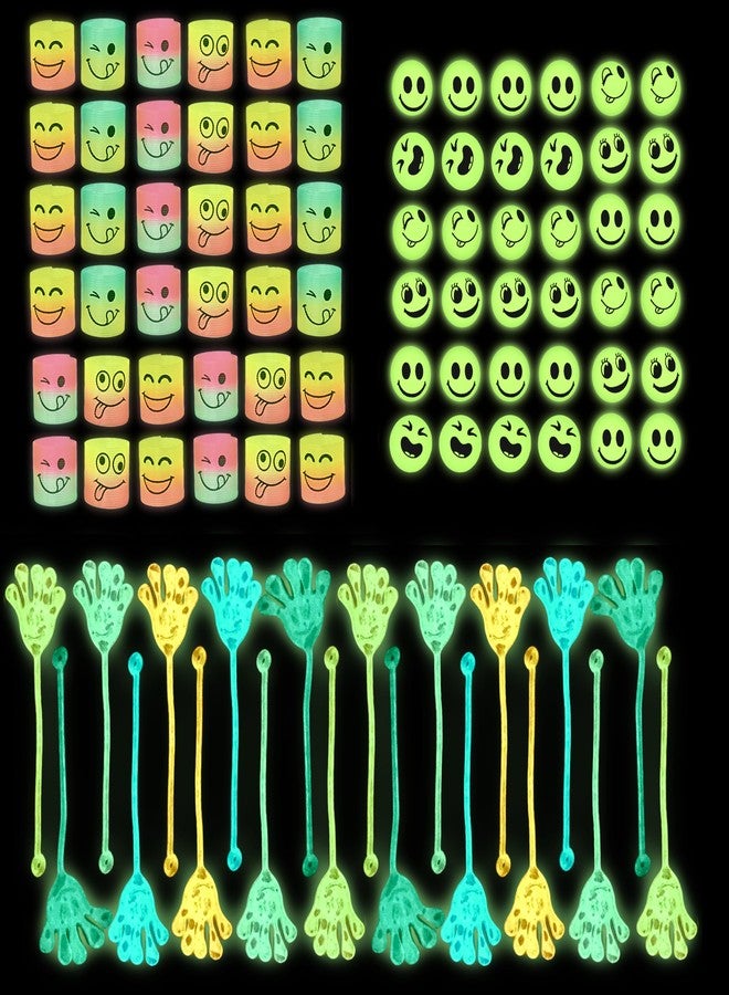 4E's Novelty 108 Pcs Glow in The Dark Toys - 36 Bouncy Balls, 36 Coil Spring, 36 Sticky Hands, Bulk Party Favor or Kids Goodie Bags Birthday Party Supplies, Easter Egg Filler & Basket STuffers - Image 1